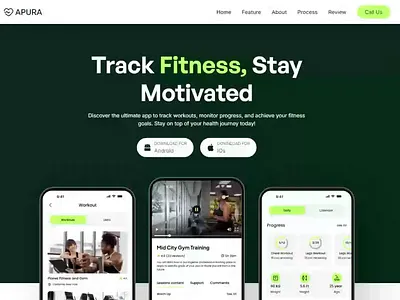 Apura - website crafted for fitness mobile apps branding figma fitness framer landing page mobile app ui web design webflow