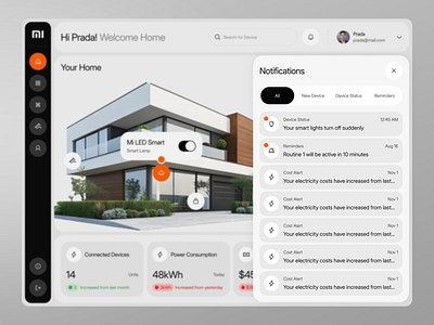 MiHome - Smart Home Notification Page app automation card clean dashboard design desktop home control image iot minimal modern notification pop up smart home technology ui ux website xiaomi