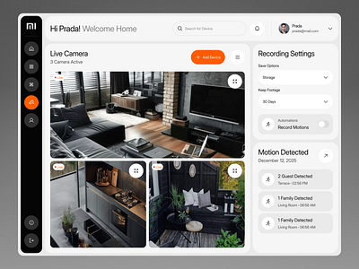 MiHome - Smart Home Camera Screen app camera dashboard design detection home control iot live minimal modern monitoring recording security smart home technology ui ux website xiaomi