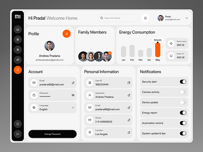 MiHome - Smart Home Account Settings account app dashboard design home control iot minimal modern monitoring notification password personal information profile setting smart home technology ui ux website xioami