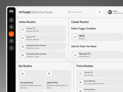MiHome - Smart Home Automation Page app automation card dashboard design home control icon iot minimal modern monitoring routine smart home technology timer ui ux website widget xiaomi