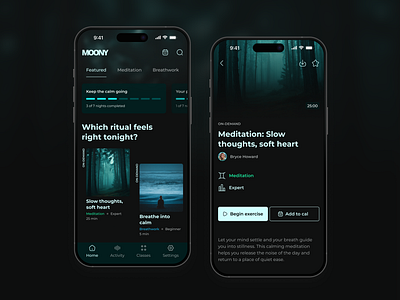 Moony – Sleep Ritual App darkui healthtech meditationapp mobileappdesign nightmode productdesign sleepapp uiux wellnessapp