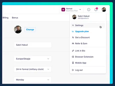 Profile dropdown account dropdown header profile dropdown settings