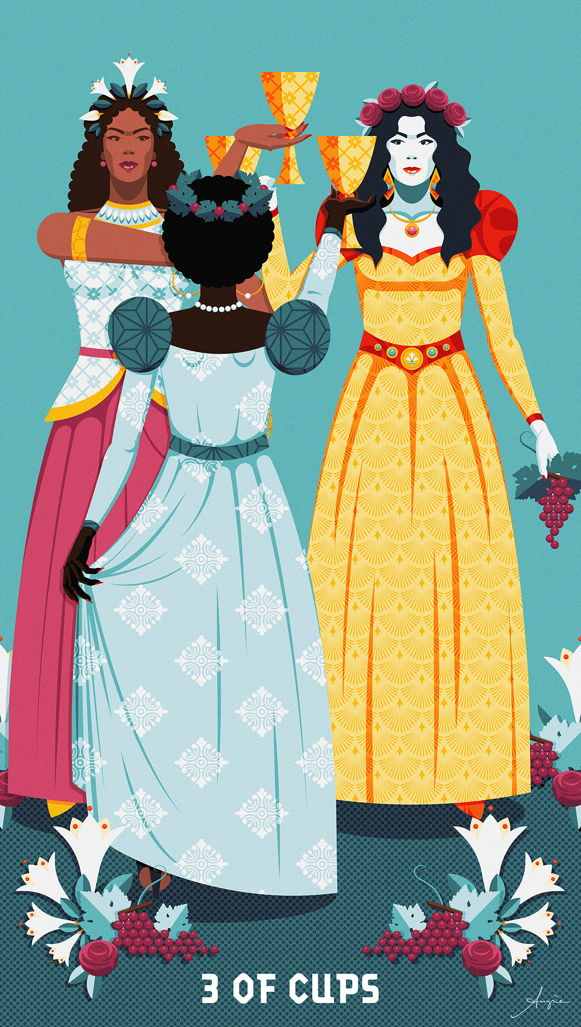 3 of Cups - Personal Tarot 3 of cups adobe illustrator blue card card deck celebration contrast daily art flat design illustration playing card stylized tarot vector vector artist vector illustration women