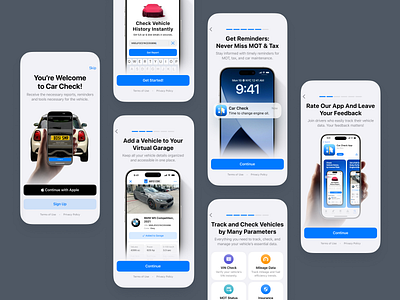 Car Check App Onboarding app car check data drive license mileage mobile number onboarding paywall plate report status steps tax ui ux vehicle vin