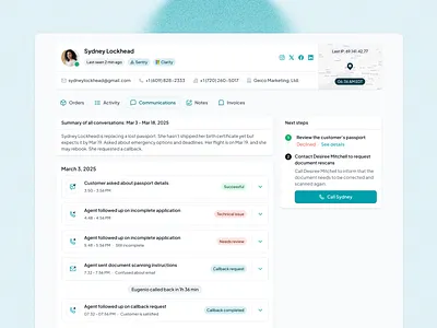 Communications tab (Customer support) admin dashboard admin panel admin portal admin tool call feed chat chat feed chronological communication customer portal customer support customer support dashboard feed government issue tracking operations support support ops support portal support tool