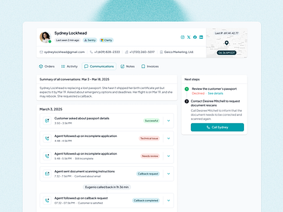 Communications tab (Customer support) admin dashboard admin panel admin portal admin tool call feed chat chat feed chronological communication customer portal customer support customer support dashboard feed government issue tracking operations support support ops support portal support tool