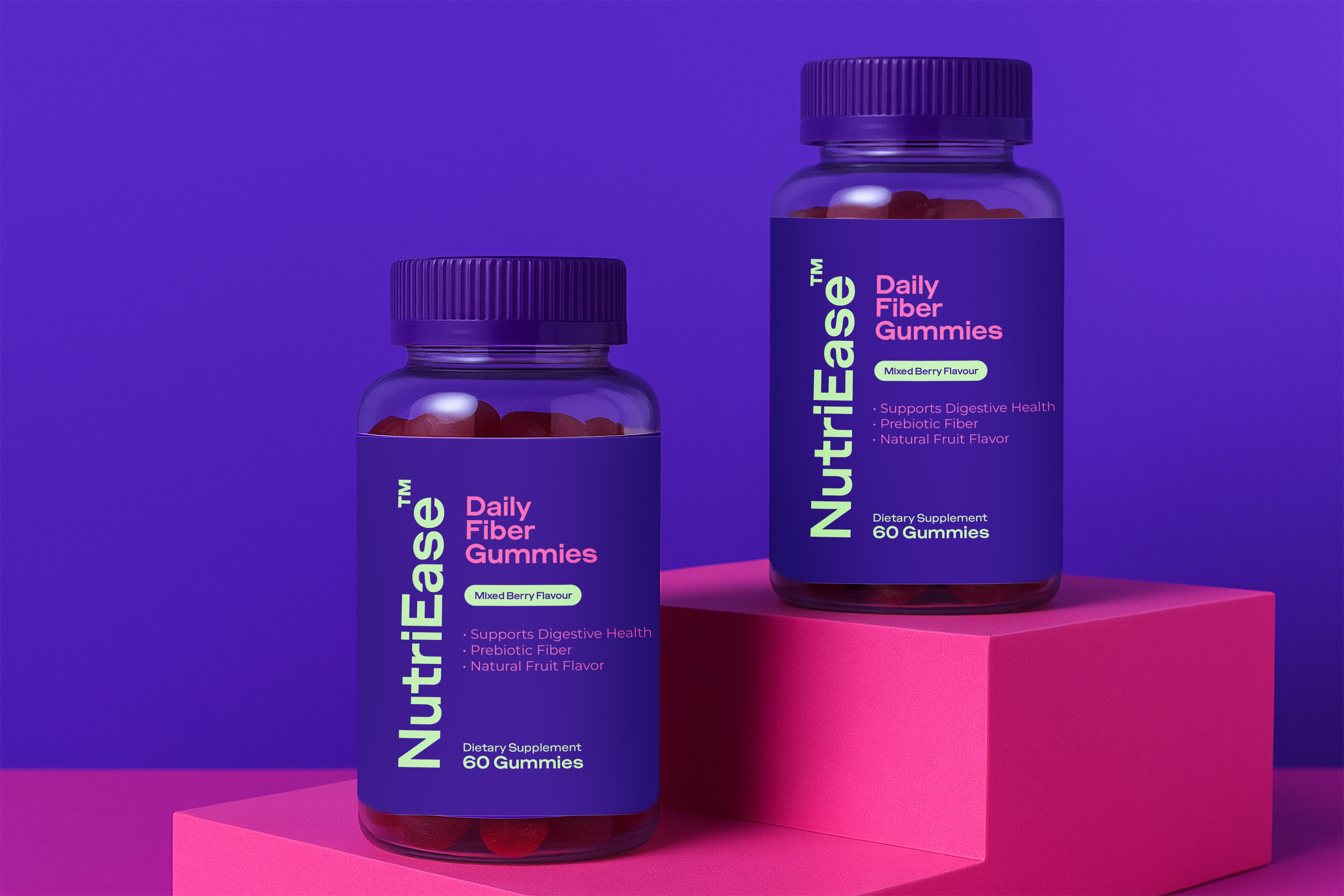 NutriEase Supplement label and packaging design bottle brand identity dietary graphic design gummies label labeldesign packagedesign packaging packagingdesign pills print product packaging supplements typography vitamin