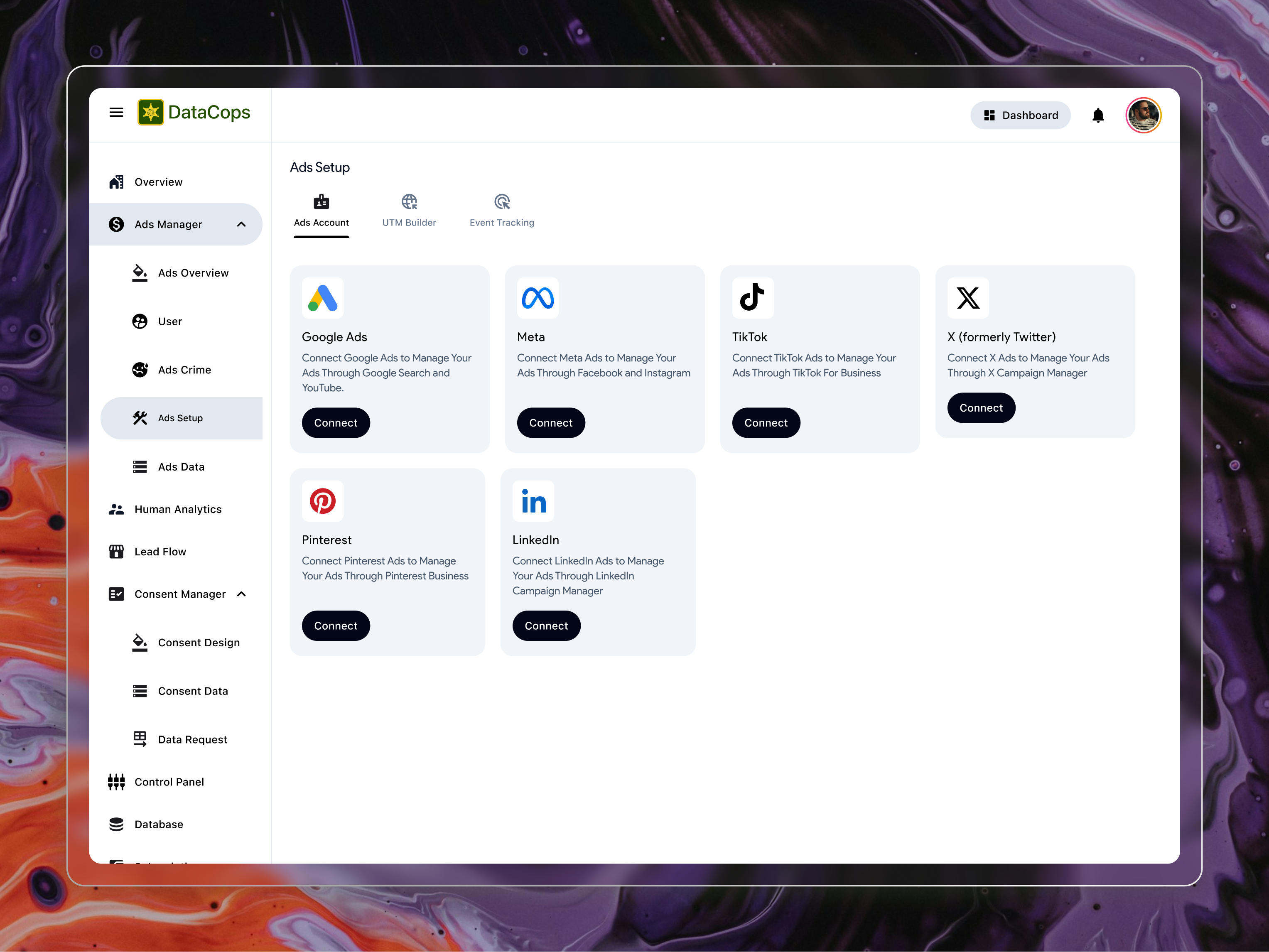 DataCops: Clean SaaS Analytics Dashboard UI stats