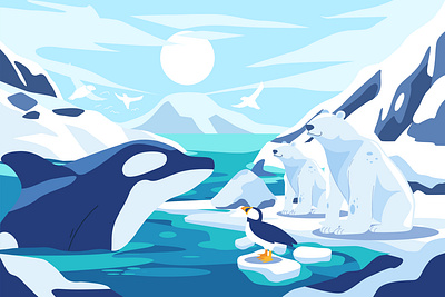Polar Circle Wildlife animal assets bear faceless illustration orca penguin polar vector wildlife