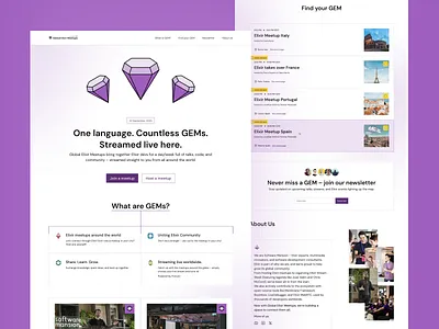 Global Elixir Meetups 💎 branding community landing page meetups streaming