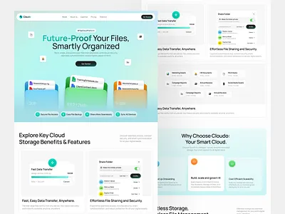 Cloud Storage Website Homepage UI cloud cloud computing cloud solution cloud storage cloud system design file uploader folder landing page online storage saas saas website storage virtual storage web web design website