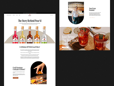Pour’d || Website Minimalist Design - About us section about us page aboxagency beverage ecommerce beverages cocktails bottle 3d render cocktail bottle design label mojito poured shopify ui uiux ux webdevelopment