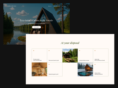 Landing page design for eco-hotel "Cabins in the Forest" advantages design eco hotel first screen ui ux web design