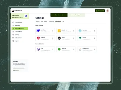 Developer-Friendly SaaS Integration & API Settings UI tech stack