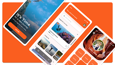 Journey Travel app UI app graphic design homescreen login orange splashscreen travel ui