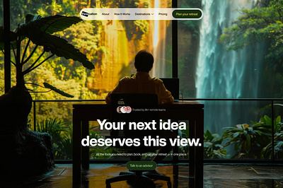 Flowcation - Hero section airbnb calm collaboration early startup experiences figma founder green hero section idea team tech travel ui ux vacation