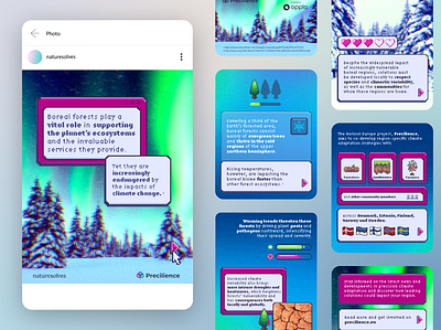 Boreal forests and climate change, IG post 16 bit 8bit aurora aurora borealis boreal forest boreal region christmas tree forest health bar illustration instagram northern lights pixel art scandinavia snow social media tree trees vector video game