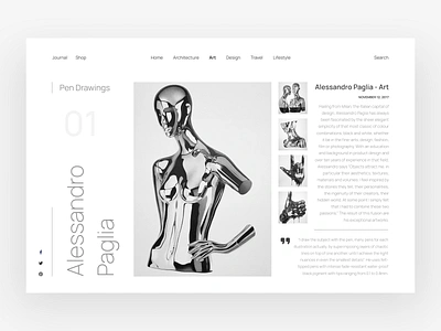 Blog Article Page architecture art black clean design desktop drawing lifestyle nft pen store travel ui uiux ux website white