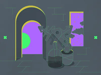 Plants 2d adobe illustrator geometric graphic design illustration moon plants shapes surrealism window