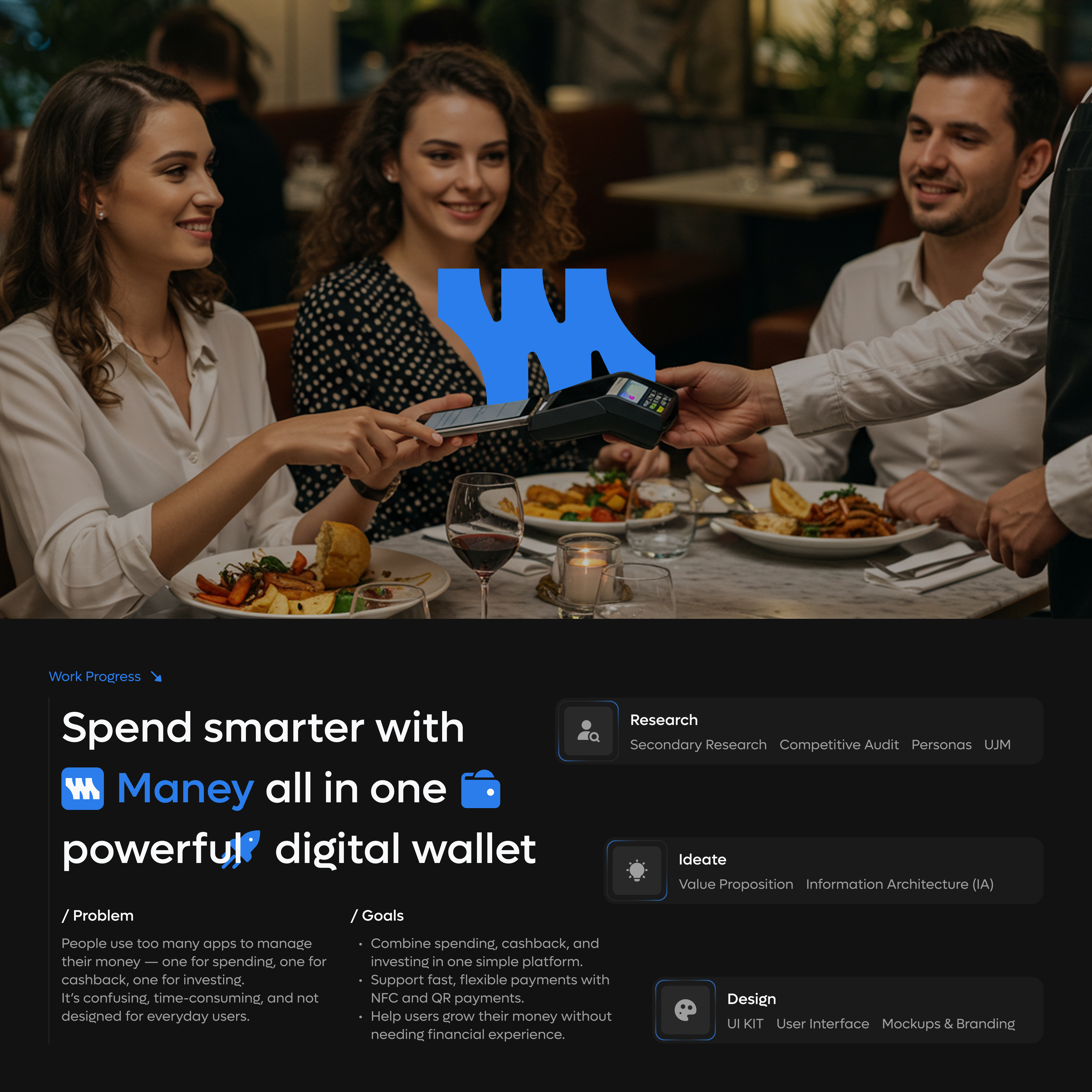 Digital Wallet Mobile App, Fintech, Project Overview case study cashback dark mode dashboard digital wallet expense finance finance ui finance ux fintech landing page mobile app mockup payment portfolio ui ux ux case study wallet web design