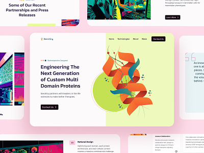 Genetics: Therapeutic Proteins biotech design designer genetics health wellness illustration lab technology landing page layout marketing med tech minimal product design research saas technology trending design uiux webdesign website