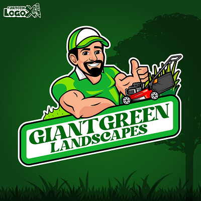 Giant Green Landscapes Logo – Lawn Care Cartoon Design cartoon logox