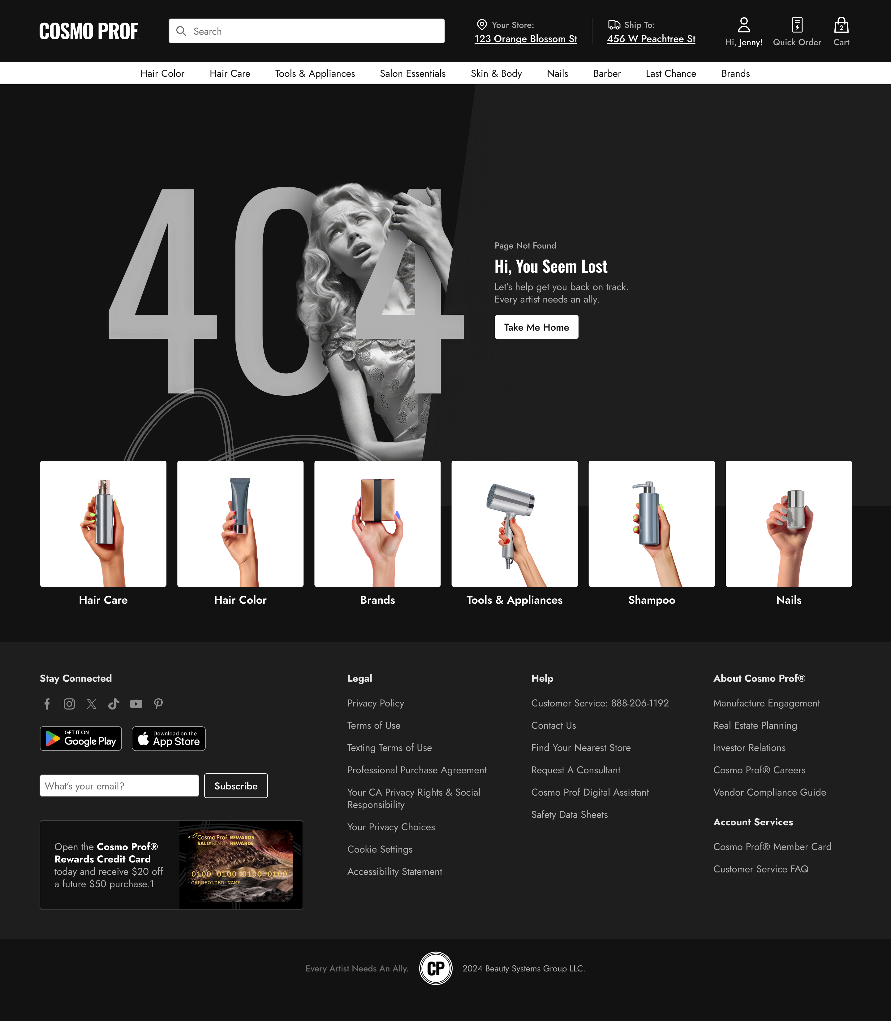 404 (Error Page) Glow Up 404 500 alfred hitchcock beauty industry branding cosmo prof dark theme error page glow up grayscale illustration internal server error product design sally beauty ui web design