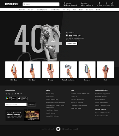 404 (Error Page) Glow Up 404 500 alfred hitchcock beauty industry branding cosmo prof dark theme error page glow up grayscale illustration internal server error product design sally beauty ui web design