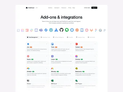 Add-ons & Integrations design ui website website design
