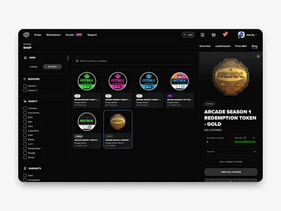 Droppp Arcade - Shop Tab arcade ecommerce marketplace nft shop ui ux web