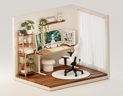 Dreamy 3D Workspace 3d 3d animation 3d icon 3d modeling 3d scene animation b3d blender blender3d illustration isometric isometric 3d
