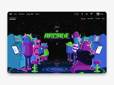 Droppp Arcade - Overview Scroll Animation animation arcade design ecommerce illustration leaderboard marketplace nft scroll ui ux web