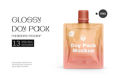 Glossy Doy Pack Packaging Mockup 3d render download doy pack mockup free label design packaging mockup pouch psd ram studio