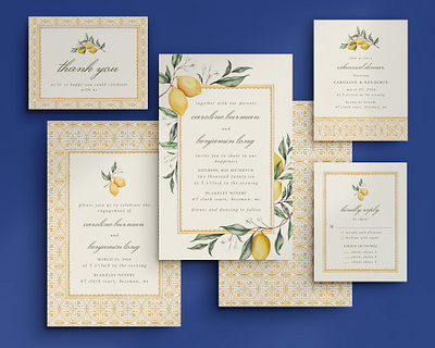 Wedding / Traditional Lemons graphic design illustration invitation design lemons pattern watercolor wedding