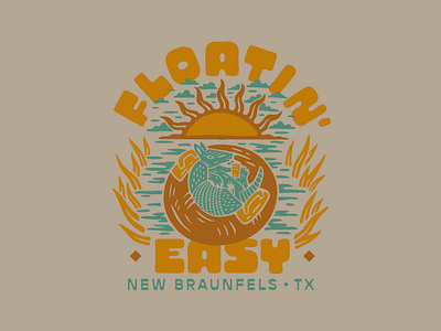Floatin' Easy apparel armadillo branding design floating graphic design hill country illustration illustration art logo nature retro river texas texas rivers texture tubing typography vector