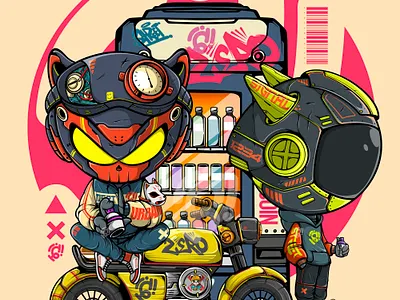 Dynamic Duo anime art cartoon character cyberpunk design doodle dystopian illustration streetart urbanart vector