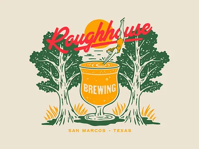 Roughhouse Brewing apparel beer branding brewing cypress tree design diving graphic design hill country illustration illustration art logo nature summer swimming texas texture typography vector