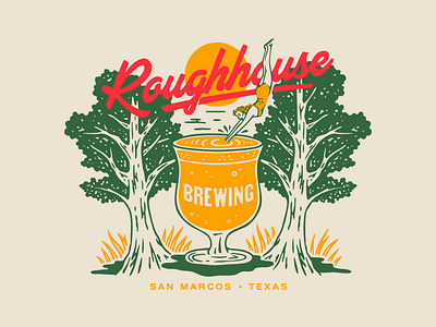 Roughhouse Brewing apparel beer branding brewing cypress tree design diving graphic design hill country illustration illustration art logo nature summer swimming texas texture typography vector