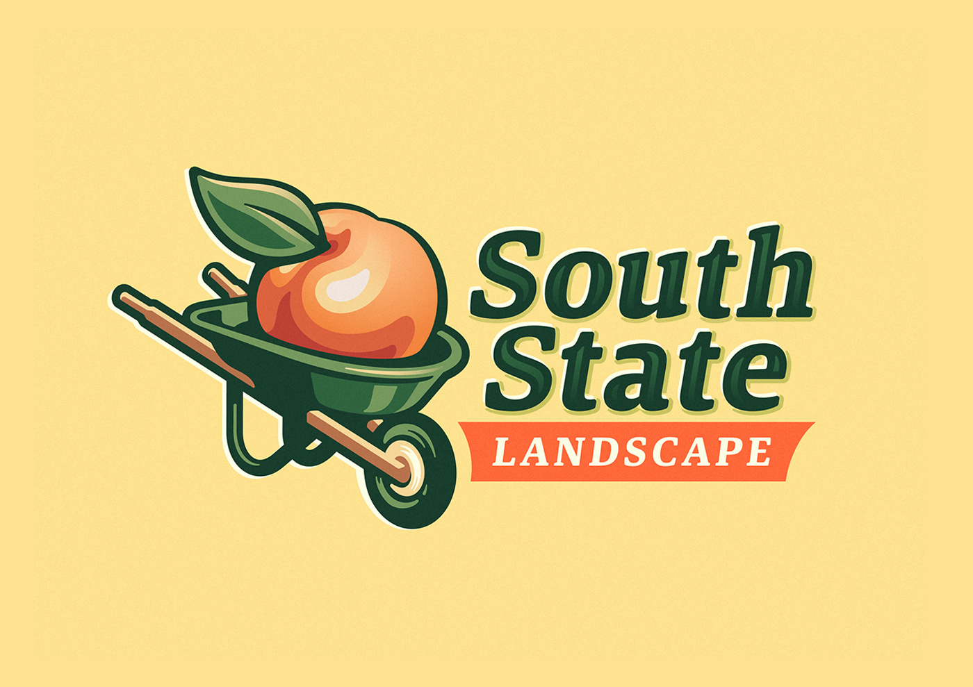South State Landscaping Logo cart florida fruit garden georgia home illustration landscape lawn lawncare leaf logo mower mowing orange peach service vintage wheelbarrow