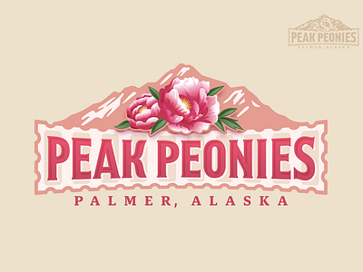 Peak Peonies Logo alaska farm farming floral florist flower flowers garden gardening growing illustration leaf logo mountain mountains nature peak peonies pink summit