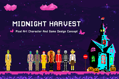 Midnight Harvest Pixel Art Character and Game Design aseprite character character design costume costume design design game game design game level games graphic design halloween illustration level level design pixel pixel art retro retro art the mask