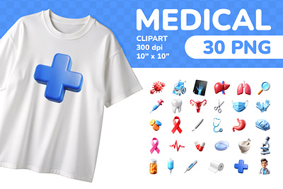Medical PNG Clipart Set 30 Items for Sublimation and Print 3d anatomy cartoon clipart colorful diagnostics education emoji healthcare hospital icon icons illustration isolated medical png printable set sticker ui