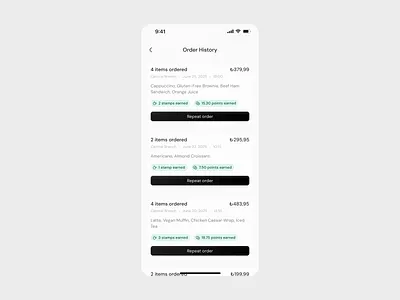 Order History Page figma list page mobile design order history product design ui ui design ux ux design