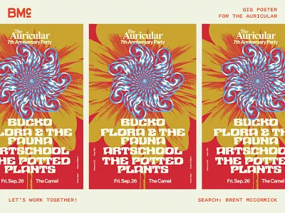 Gig poster for The Auricular band branding band flyer band graphic band logo band merch band poster concert flyer concert graphic concert poster event flyer event graphic event poster gig flyer gig poster local music music music branding music design psychedelic poster typographic poster