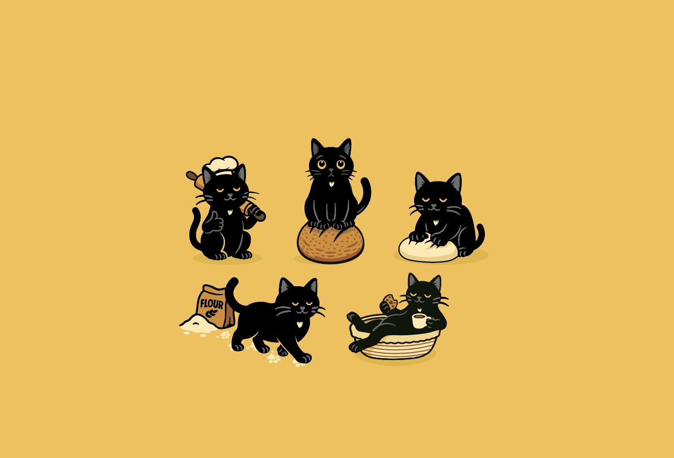 Cat Bakery Branding bakery black cat bread cartoon cats espresso sourdough yellow
