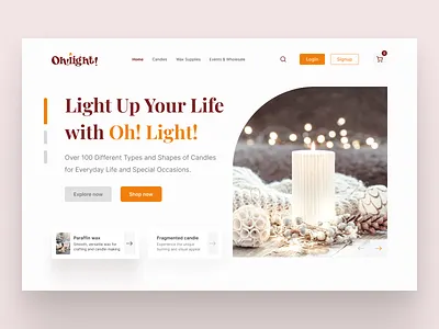 Candle Company Website Design: Landing Page / Home Page UI candle company hero design hero section design home home decor homepage landing landing page landing page design landingpage orange site ui uiux user interface web site website website design