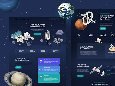 Space-Themed 🌠 Trading Platform UX/UI Web Design blockchain crypto dashboard finance futuristic gamification investment isometric landing modern ui space spaceship starship trading ufo ui universe ux web3 webdesign