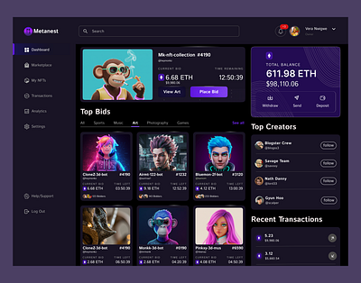 An NFT Dashboard Web Design dashboard nft ui uiux web design web3 website
