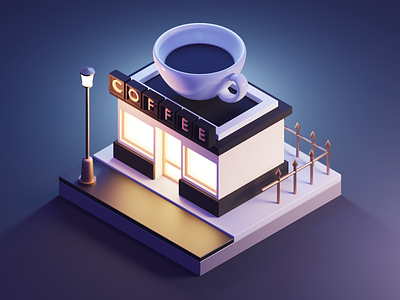 Coffee Shop Tutorial 3d blender diorama illustration isometric lowpoly render tutorial